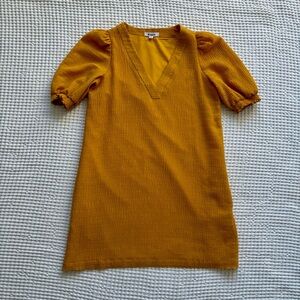 BB Dakota Fields of Gold Mustard Yellow Puff Sleeve Mini Dress: Small (2-4)